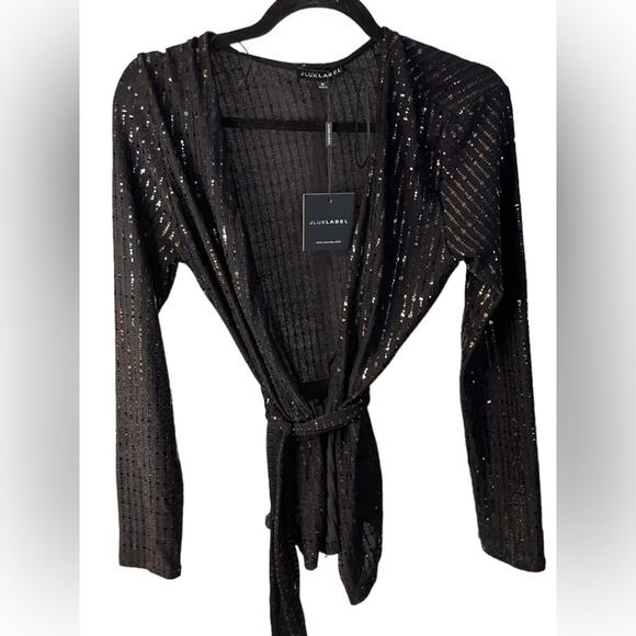 JLUXLABEL Black Sequined Belted Cardigan Medium NWT - Picture 1 of 9